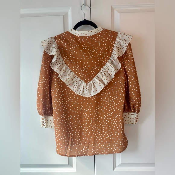 CROSBY by Mollie Burch Women’s Orange White Dot Ruffle Blouse NWT (Size XS) - Picture 3 of 8